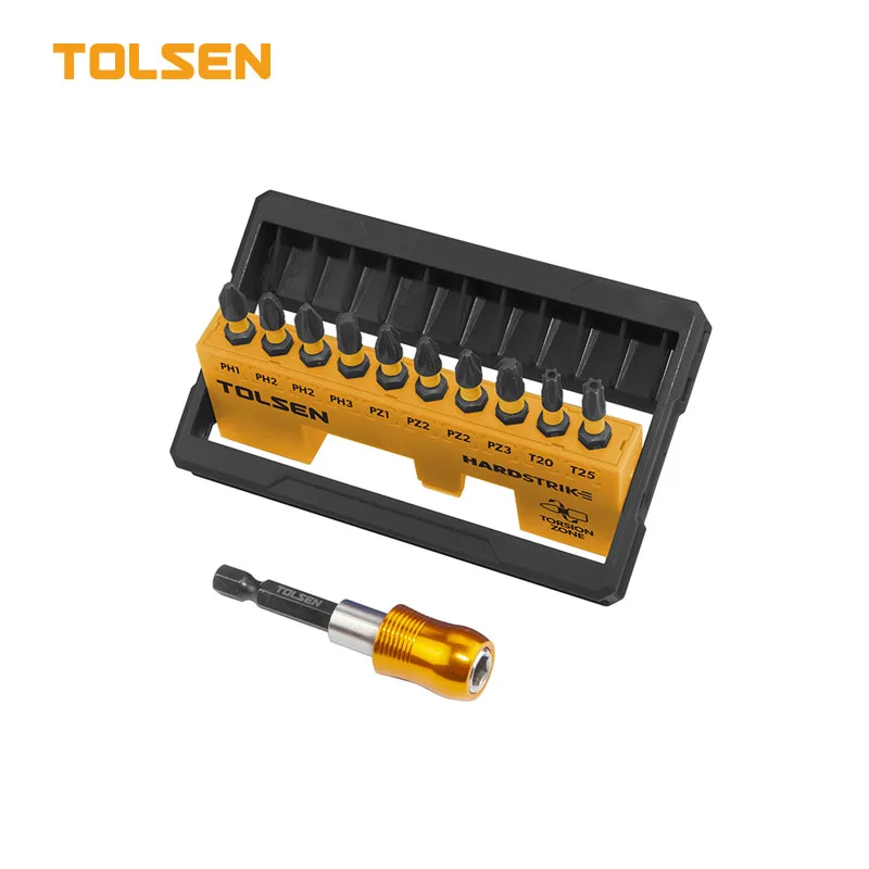 20581 Tolsen - Bộ Mũi Vít Va Đập 25Mm Kèm Đầu Giữ Mũi Vít (11 Chi Tiết)